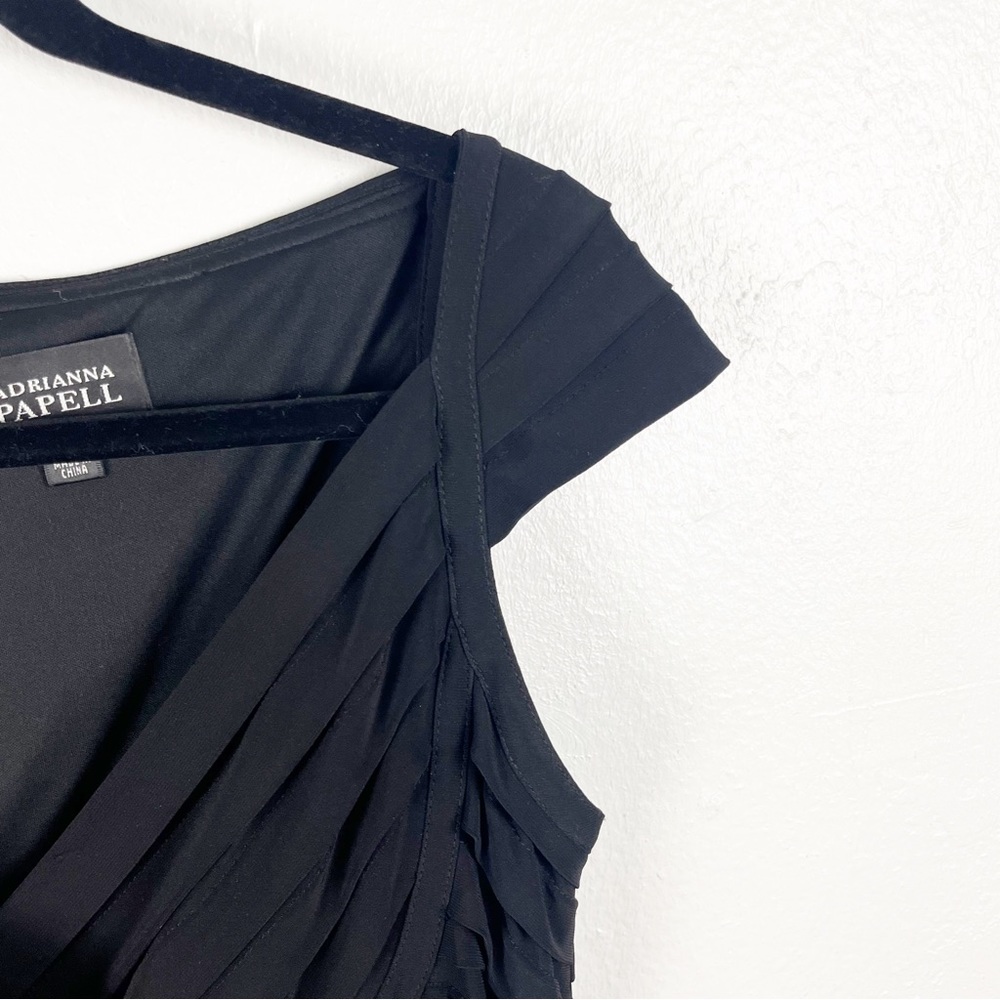 ADRIANNA PAPELL Classic Black V-Neck Layered Tiered Cap Sleeves Dress, Size 12 - Picture 7 of 9